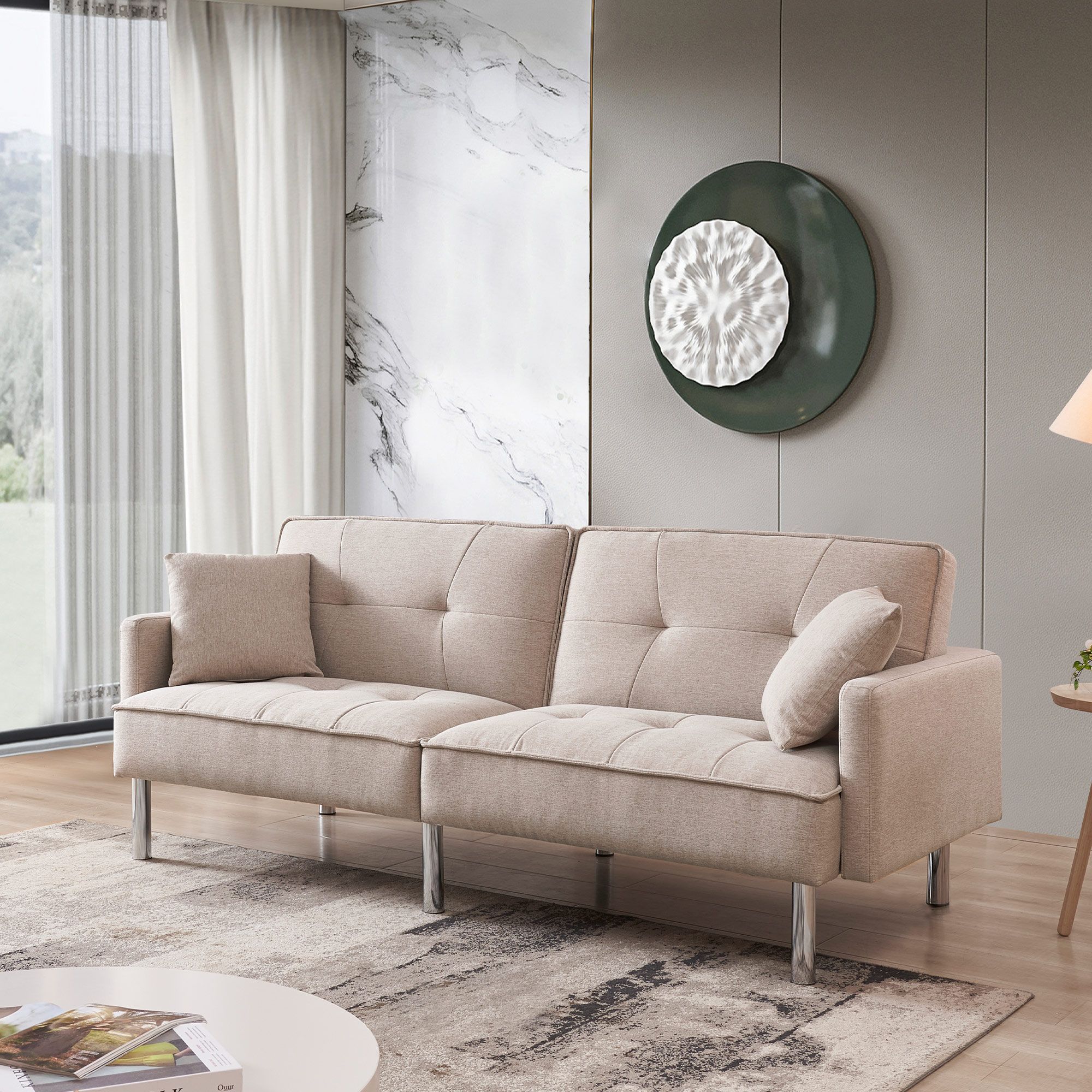 Fresh Futon Bebop Natural Wood Convertible Futon Sofa