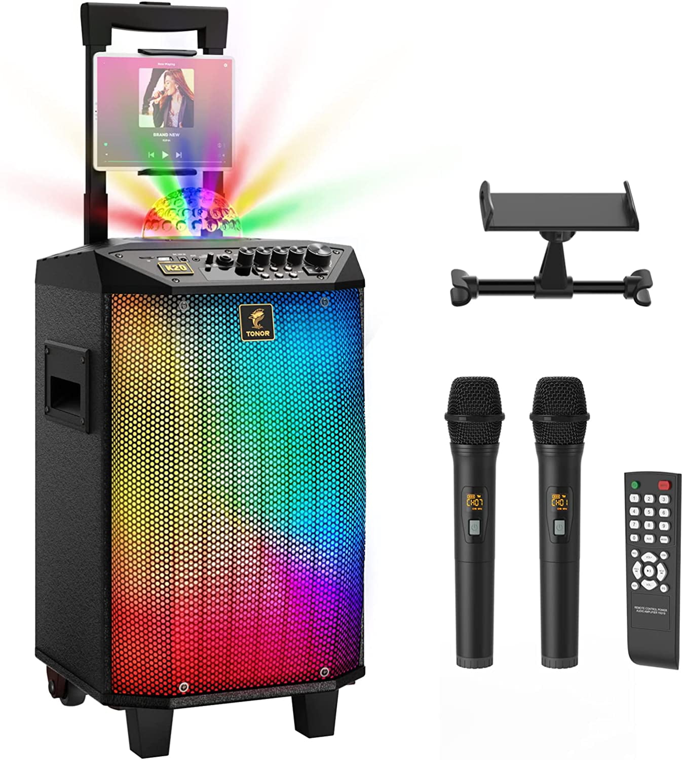 Tonor Portable Bluetooth Wireless Karaoke Machine with 2 Wireless Microphones, Black