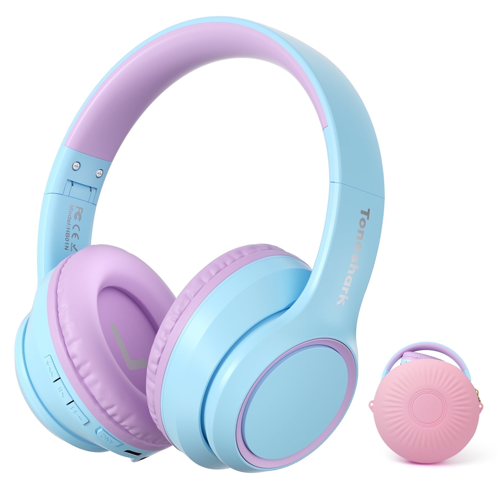 Tonoshark Active Noise Cancelling Headphones for Kids, 60H Playtime,Purple Wireless Bluetooth Over-Ear Headset Built-in Microphone for Home/School/Travel/Party - Includes Portable Case
