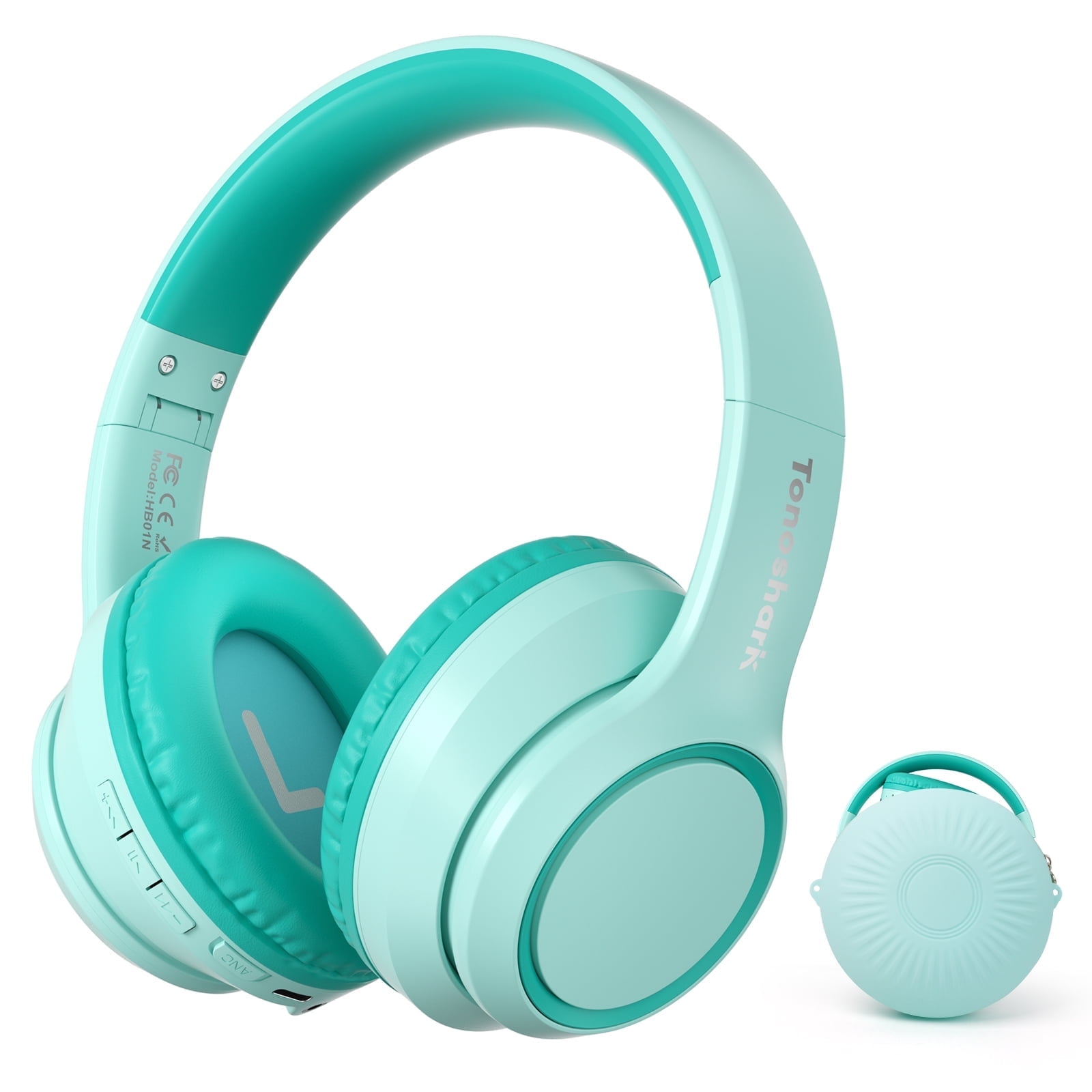 Tonoshark Active Noise Cancelling Headphones for Kids, 60H Playtime, Wireless Bluetooth Over-Ear Blue Headset Built-in Microphone for Home/School/Travel/Party - Includes Portable Case