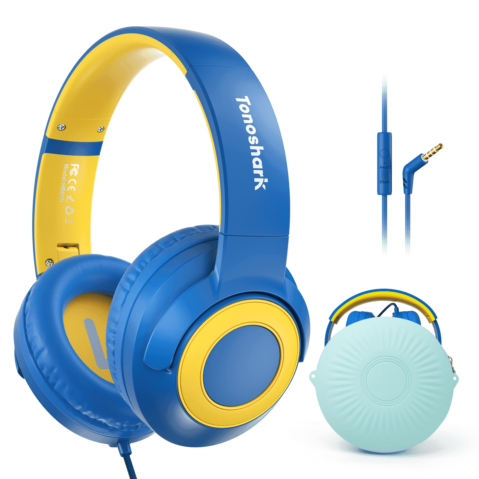Tonoshark Kids Wired Headphones with Microphone, Volume Limited to 85/94dB Pink Earphone for Girls, Foldable 3.5mm Jack Headset for School & Travel, Includes Portable Case