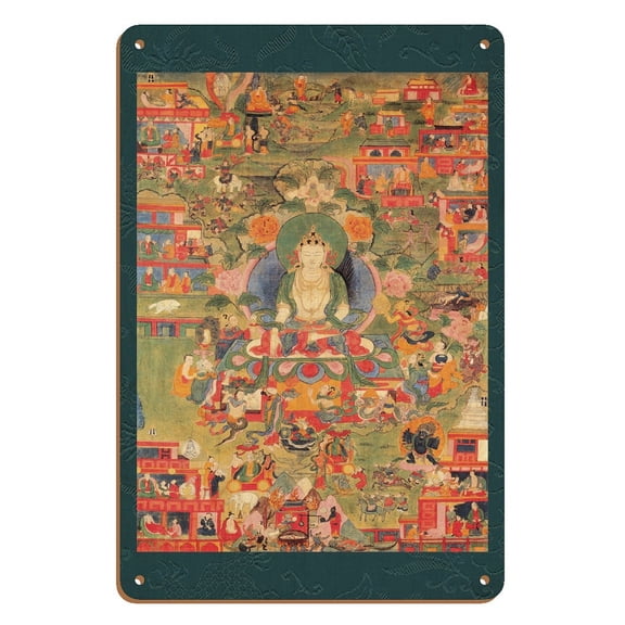 Tonpa Shenrab Miwo - Founder of Bön in the Human World - Vintage Tibetan Thangka Buddhist Painting - Tibet, 19th Century - 8 x 12 inch Vintage Wood Art Sign