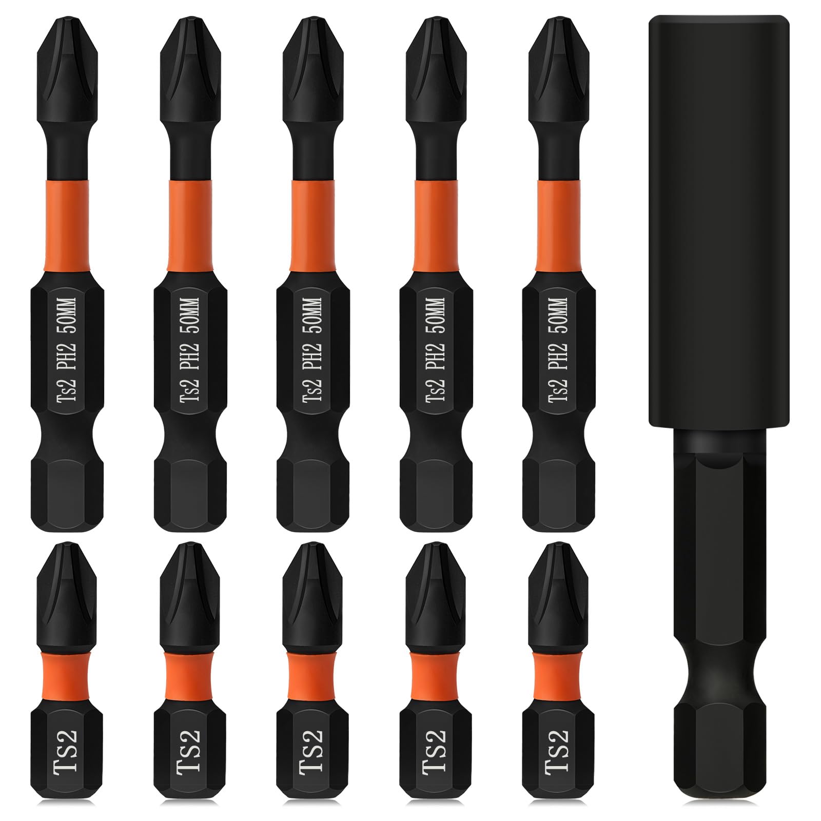 Tonsiki 10PCS Impact Phillips Bit 2 with Bit Holder, Phillips