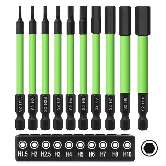 Tonsiki 10Pcs Allen Wrench Drill Bit Set, 1/4" Hex Shank Metric Hex Bit Set, Magnetic Impact Allen Key Drill Bit Set, 1.5mm-10mm