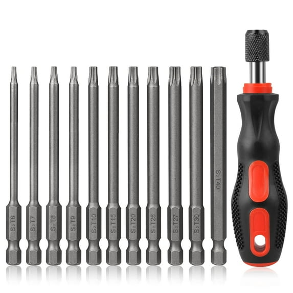 Tonsiki 12PCS Security Torx Bit Set with 1/4" Screwdriver Bit Holder Handle,Magnetic Torx Screwdriver Set