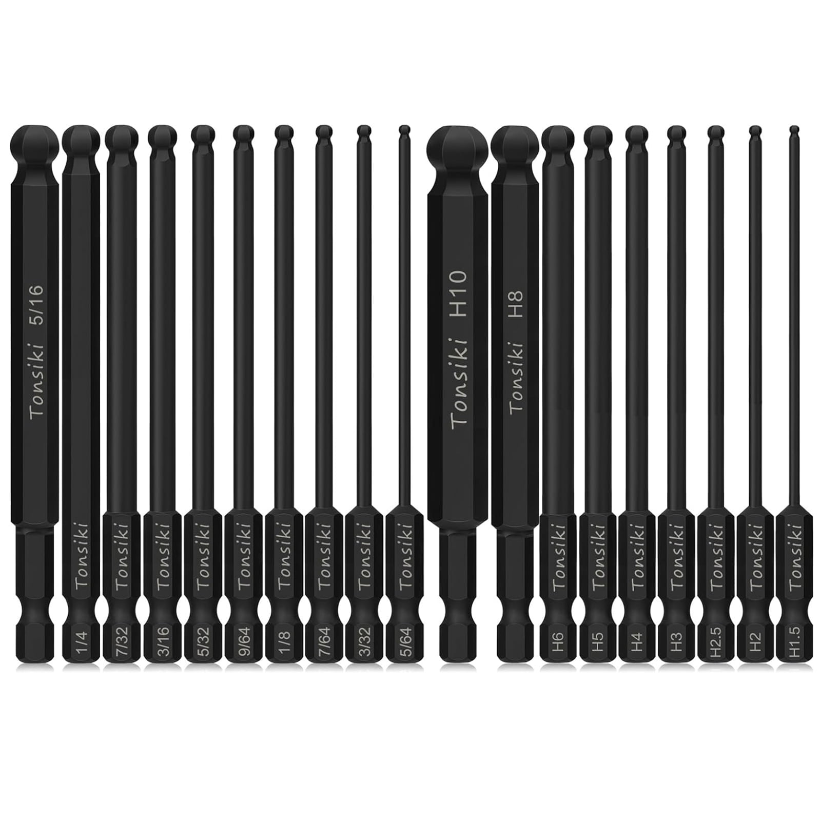 Tonsiki 19PCS Ball End Hex Bit Set,1/4" Hex Shank Hex Head Allen Wrench
