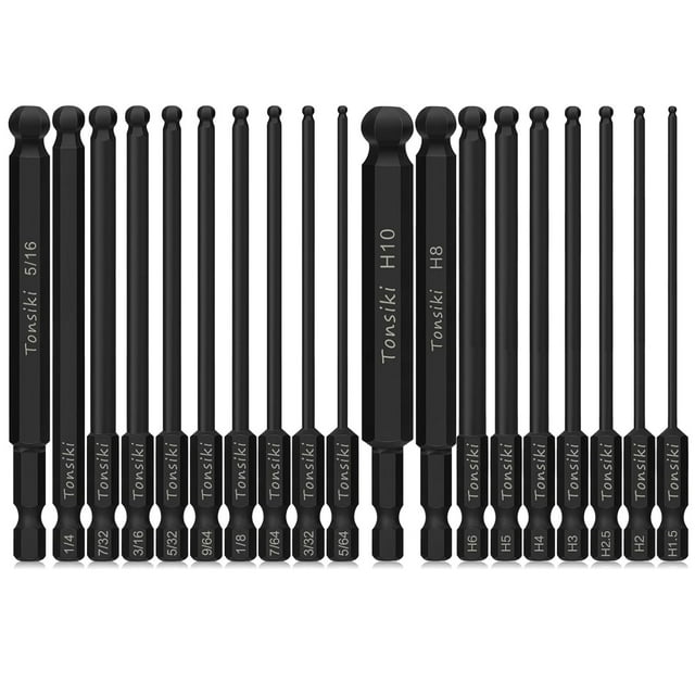 Tonsiki 19PCS Ball End Hex Bit Set,1/4" Hex Shank Hex Head Allen Wrench