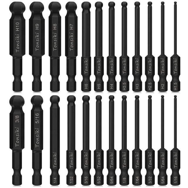 Tonsiki 24pcs Ball End Hex Head Allen Wrench Screwdriver Bit Set Metric