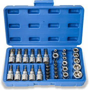 34pcs Security Torx Bit Set, E Torx Socket Set, 6 Star Bit Set, Allen Wrench Set, Female/External/Tamper proof torx screwdriver set, E4-E20, T10-T60