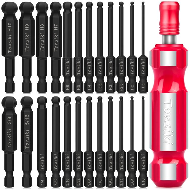 Tonsiki Ball End Hex Bit Set with Quick Change Bit Driver, 24PCS Metric