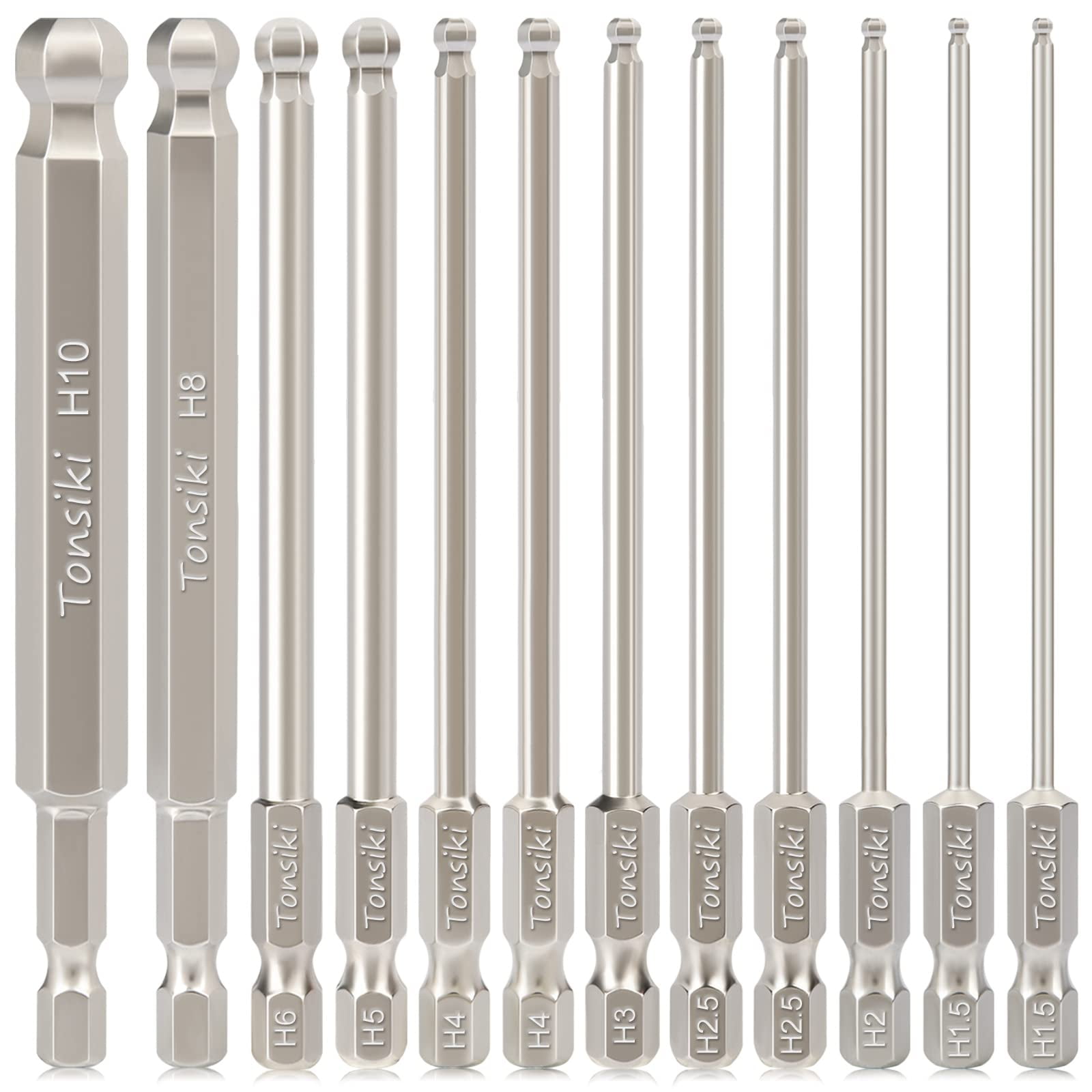 Tonsiki Ball End Hex Head Allen Wrench Drill Bit Set (12PCS Metric),1/4