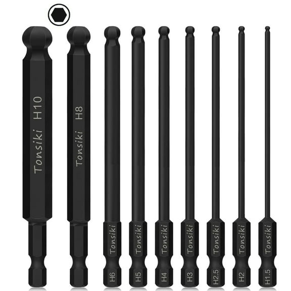 Tonsiki Ball End Hex Head Allen Wrench Drill Bit Set,Metric Ball End Hex Bit Set Allen Key Bit Set,9pcs 4" Long