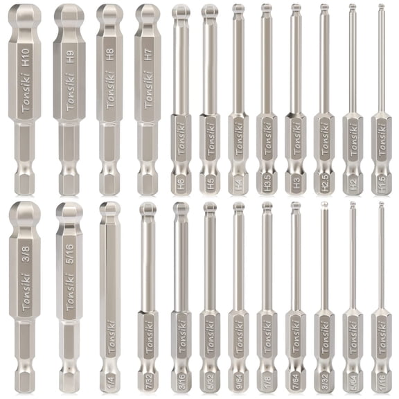 Tonsiki Hex Head Allen Wrench Drill Bit Set 24pcs (Metric&SAE), 1/4 Hex-Shank S2 Steel Allen Key Drill Bit