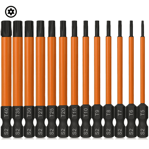 Tonsiki Hex Shank Magnetic Torx Screwdriver Bits for Power Impact Driver with Tamper Proof Security Torx Bits, 13 Pieces