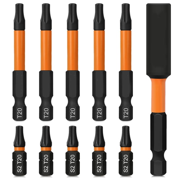 Tonsiki T20 Torx Bit Set with Bit Holder, 11pcs Impact Grade Security Torx Bit Set ,T20 Torx Screwdriver Bit
