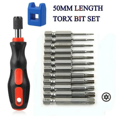 Tonsiki  Torx Bit Set with Screwdriver Handle ,50mm Security Torx Screwdriver Bit Set & 1/4 inch Magnetic Bit Driver