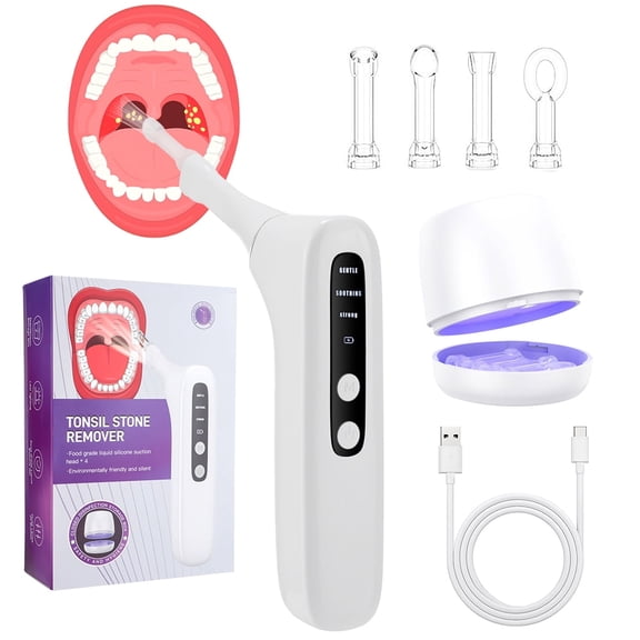 Tonsil Stone Remover,3 Modes Adjustable Tonsil Stone Removal Vacuum Kit with Built-in LED Light,3-Level Suction for Bad Breath Prevention,Oral Suction for Fresh Breath,White
