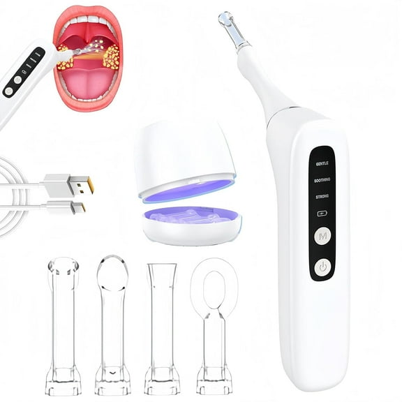 Tonsil Stone Remover - Teeth Plaque Remover with 3 Levels Suction, Oral Hygiene Kit with Multi-Angle Silicone Nozzles & LED Light, Bad Breath Remover, Oral Debris Cleaner for Home Use