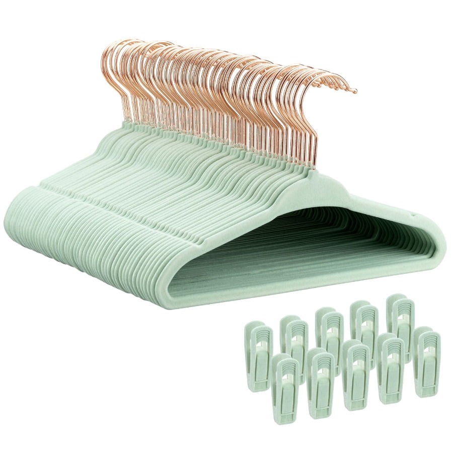Tonswachic Baby Velvet Hangers 30 Pack - 11 Inch Premium Felt Non Slip Kids Hanger for Infant & Toddler Clothes - 0.2" Slim Space-Saving Baby Felt Hangers for Children's Closet with 10 Clips - Beige