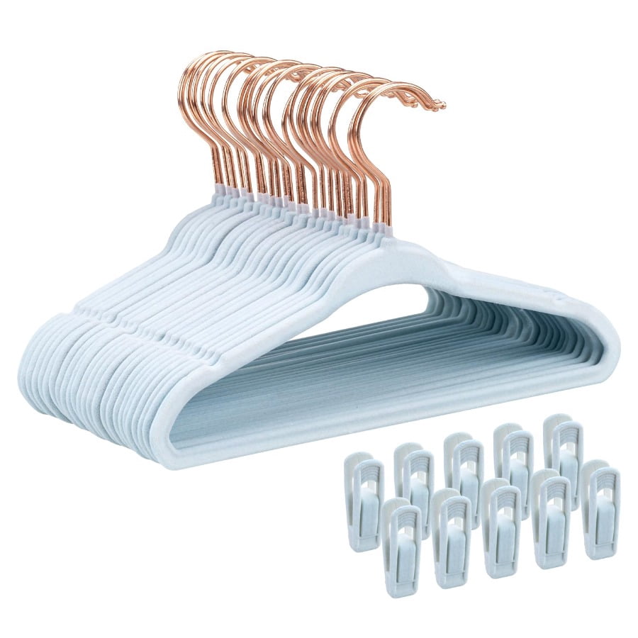 Tonswachic Baby Velvet Hangers 30 Pack - 11 Inch Premium Felt Non Slip Kids Hanger for Infant & Toddler Clothes - 0.2" Slim Space-Saving Baby Felt Hangers for Children's Closet with 10 Clips - Beige
