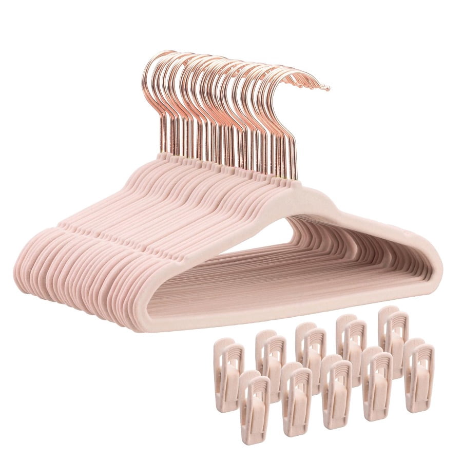 Tonswachic Baby Velvet Hangers 30 Pack - 11 Inch Premium Felt Non Slip Kids Hanger for Infant & Toddler Clothes - 0.2" Slim Space-Saving Baby Felt Hangers for Children's Closet with 10 Clips - Beige