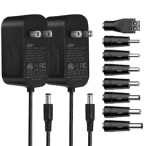 Tonton 2 PACK Universal AC DC 12V/2A 24W 5.5*2.1 Black Power Supply Adapter Charger with 8 Plug Tips
