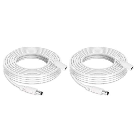 Tonton 2 Pack 16.5FT DC Power Extension Cable 5.5 mm x 2.1 mm 12V/24V White AC DC Adapter Cords