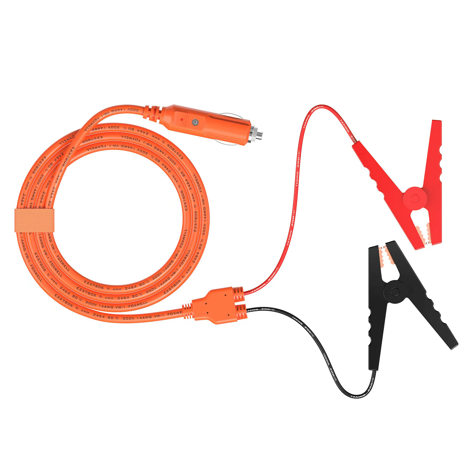 Tonton Car Battery Charging Cable 6.6FT 15A, Cigarette Lighter Plug to Alligator Battery Clamps