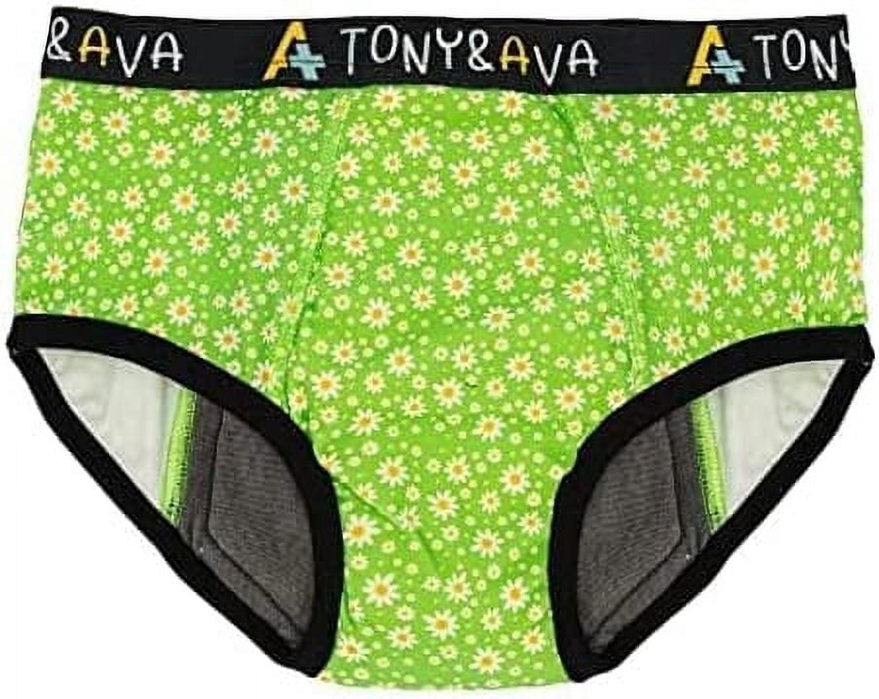 Tony & Ava Pull Ups Underwear for Kids, Highly Absorbent Potty Training & Soft Cotton Girls underwear, Machine-Washable, Overnight, Bikini Snug fit Underwear for Girls, Green Daisy, Medium