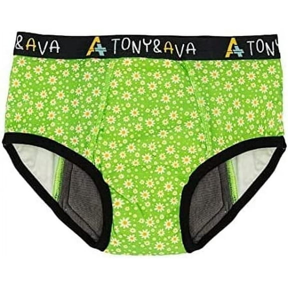 Tony & Ava Pull Ups Underwear for Kids, Highly Absorbent Potty Training & Soft Cotton Girls underwear, Machine-Washable, Overnight, Bikini Snug fit Underwear for Girls, Green Daisy, Medium