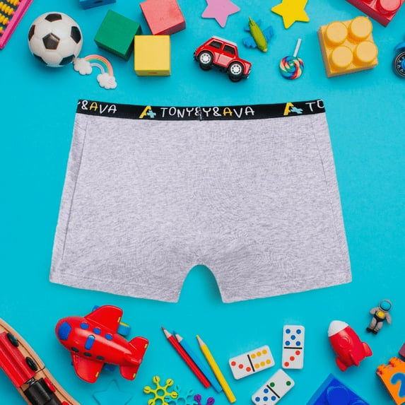 Tony & Ava Soft Cotton Boys Underwear, Highly Absorbent Potty Training & Pull Ups Underwear for Kids, Machine-Washable, Overnight, Flex Boxer Briefs(Grey, Small)