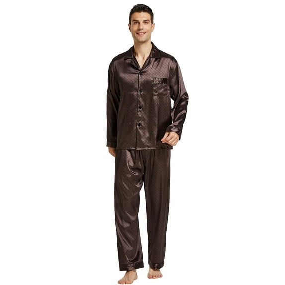 Tony & Candice Men's Classic Satin Pajama Set Adult Sleepwear (X-Large, Chestnut)