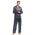 thumbnail image 1 of Tony & Candice Men's Classic Satin Pajama Set Adult Sleepwear (X-Large, Navy and Beige Striped), 1 of 4