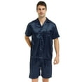 thumbnail image 1 of Tony & Candice Men's Classic Short Sleeve Satin Pajama Set Adult Sleepwear (M,Navy Blue with Polka Dots), 1 of 4