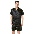 thumbnail image 1 of Tony & Candice Men's Classic Short Sleeve Satin Pajama Set Adult Sleepwear(XL,Black with White Piping), 1 of 4