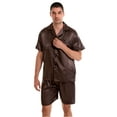 thumbnail image 1 of Tony & Candice Men's Classic Short Sleeve Satin Pajama Set Adult Sleepwear (XXL,Chestnut), 1 of 5