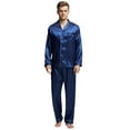 thumbnail image 1 of Tony & Candice Men's Classic Silk Satin Pajama Set Adult Sleepwear (Medium, Blue with White Piping), 1 of 4