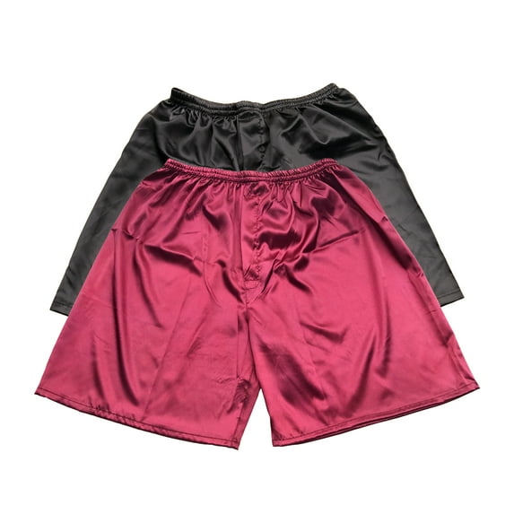Tony & Candice Men's Satin Boxers Shorts Combo Pack Underwear (2XL, Black + Burgundy 2-Pack)