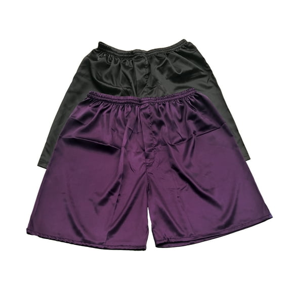Tony & Candice Men's Satin Boxers Shorts Combo Pack Underwear (L, Black + Purple 2-Pack)