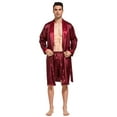 thumbnail image 1 of Tony & Candice Men's Satin Robe with Shorts Set Kimono Bathrobe (Medium, Burgundy/Black), 1 of 3
