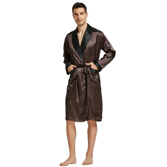 Tony & Candice Men's Satin Robe with Shorts Set Kimono Bathrobe (Medium, Chestnut)
