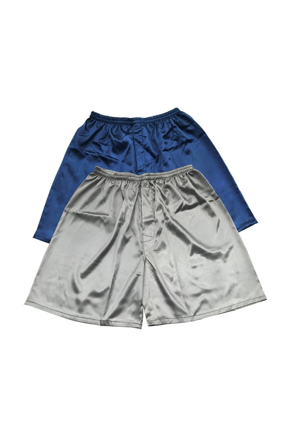 Men's Silk Satin Boxers Shorts Combo Pack Underwear (XL, Blue + Gray 2-Pack)