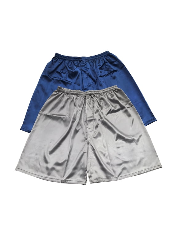 Men's Silk Satin Boxers Shorts Combo Pack Underwear (XL, Blue + Gray 2-Pack)