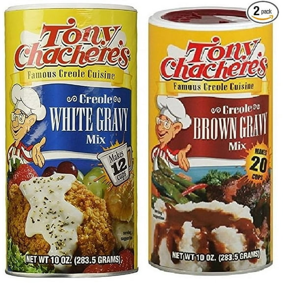 Tony Chachere's Creole Gravy Bundle - 1 Each of 10 Ounce White Gravy Mix and 10 Ounce Brown Gravy Mix