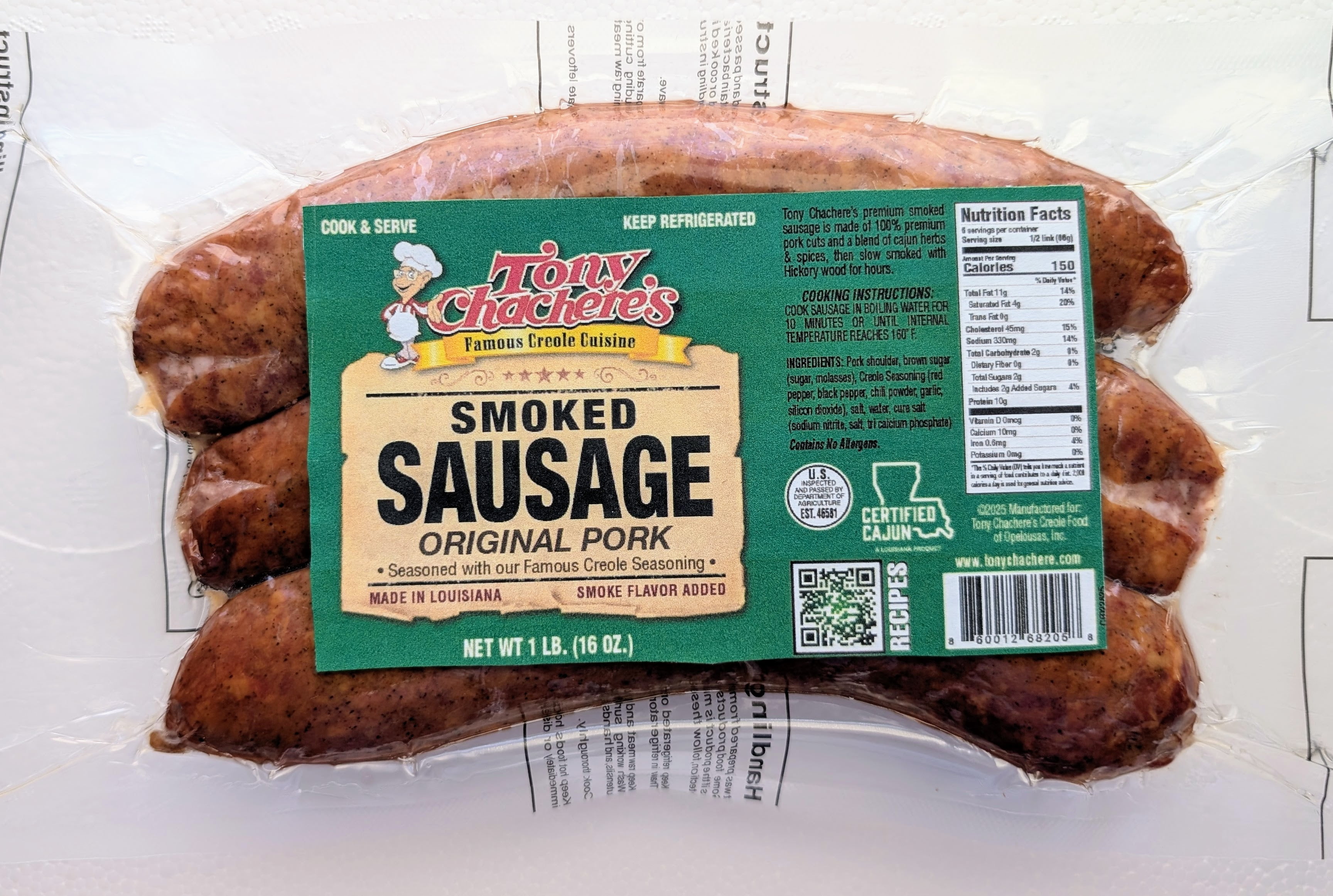 Tony Chachere's Original Pork Smoked Sausage 14 oz Refrigerated