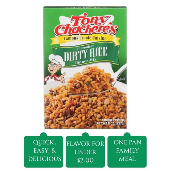 Tony Chachere’s, Rice, Dinner Mix, Cajun, Dirty Rice, 8 oz, Shelf-Stable