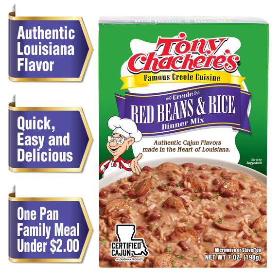 Tony Chachere’s, Rice, Dinner Mix, Cajun, Red Beans and Rice, 7 oz, Shelf-Stable