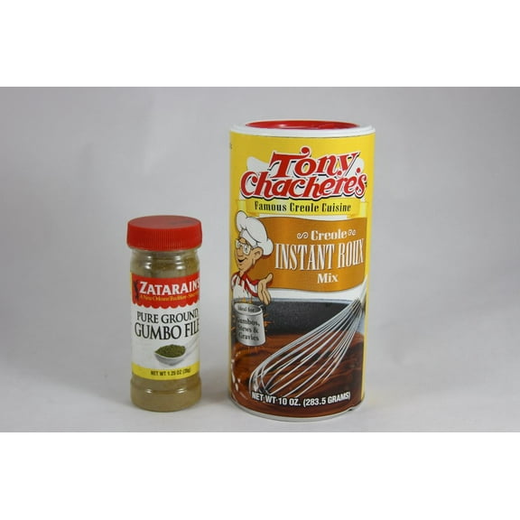 Tony Chacheres Creole Instant Roux Mix and Zatarains Pure Ground Gumbo File Bundle- 2 Items