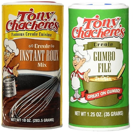 Tony Chacheres Gumbo Bundle - 1 Each of 10 Ounce Tonys Creole Instant Roux Mix and 1.25 Ounce Tonys Gumbo File