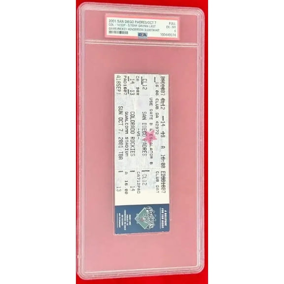Tony Gwynn Last Game Rickey Henderson 3000th Hit Padres 2001 ticket PSA 6